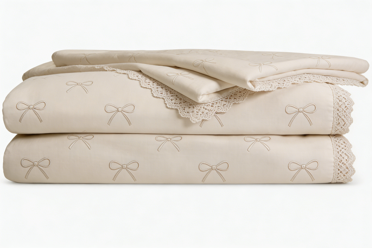 Cream Bow Lace Sheet Set