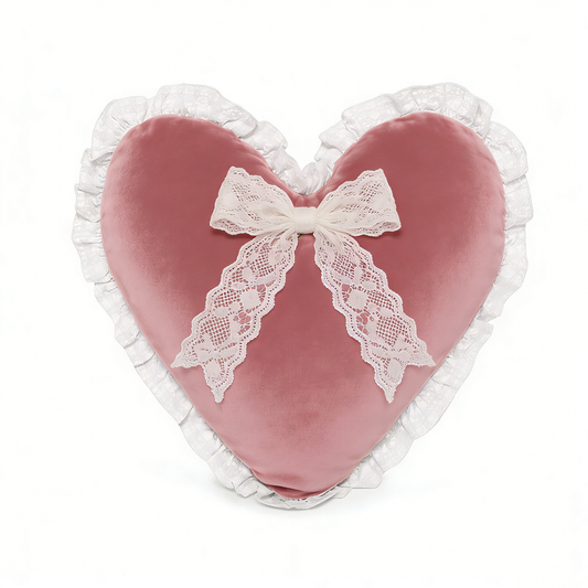 Pink Heart Lace Bow Pillow