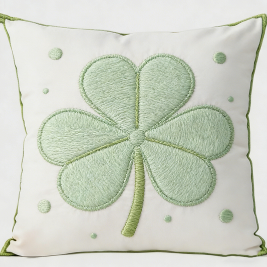 Green Clover Embroidered Pillow