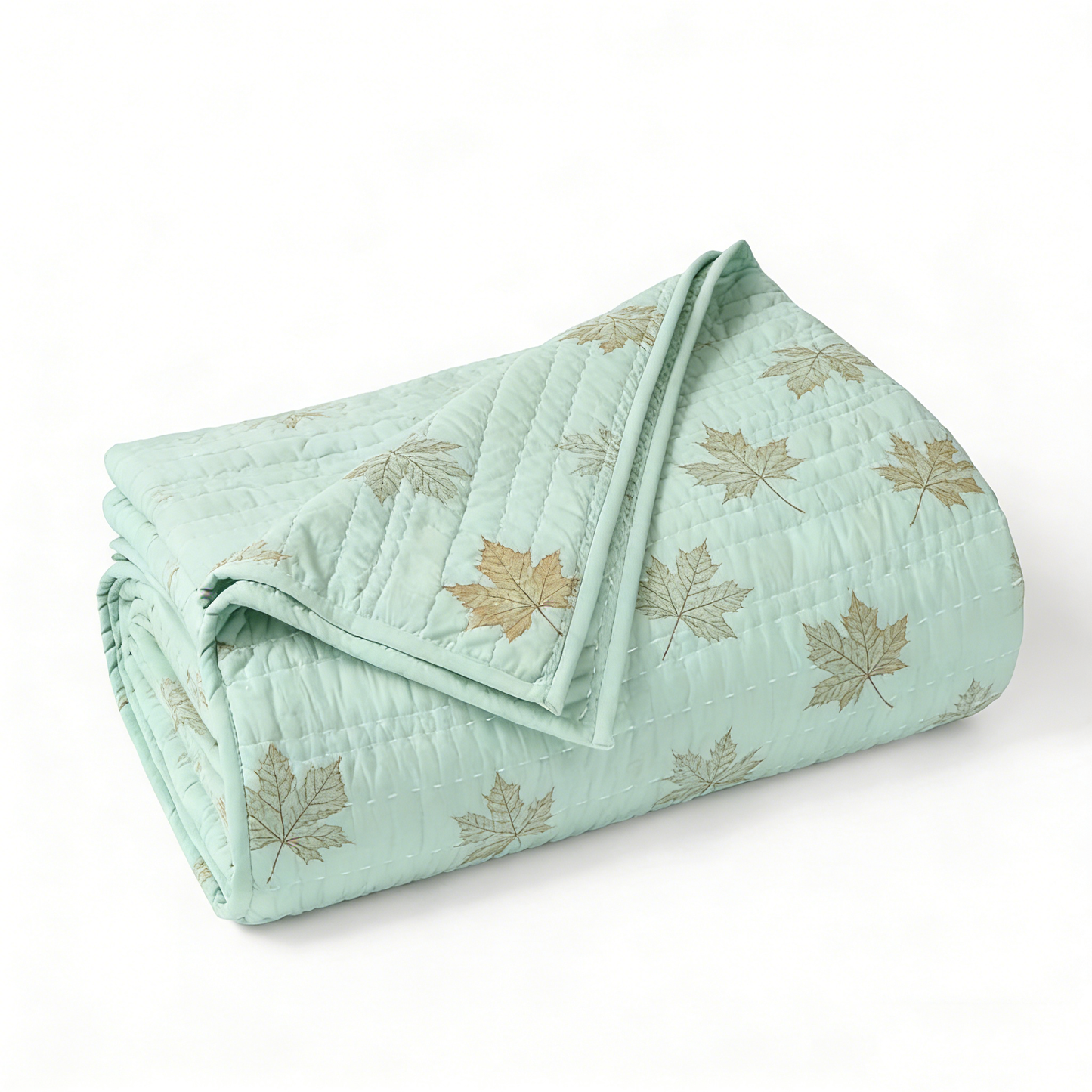 Mint Maple Leaf Quilted Blanket