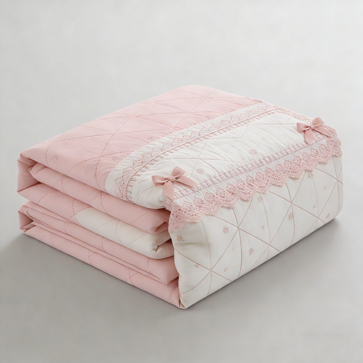 Pink Lace Quilted Bedding Set
