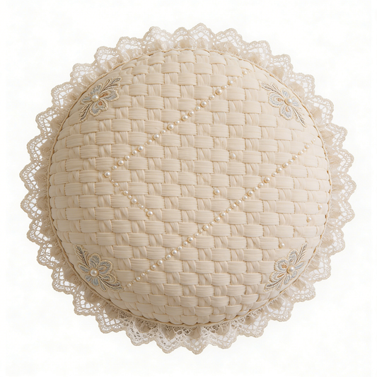 Beige Round Woven Pearl Pillow