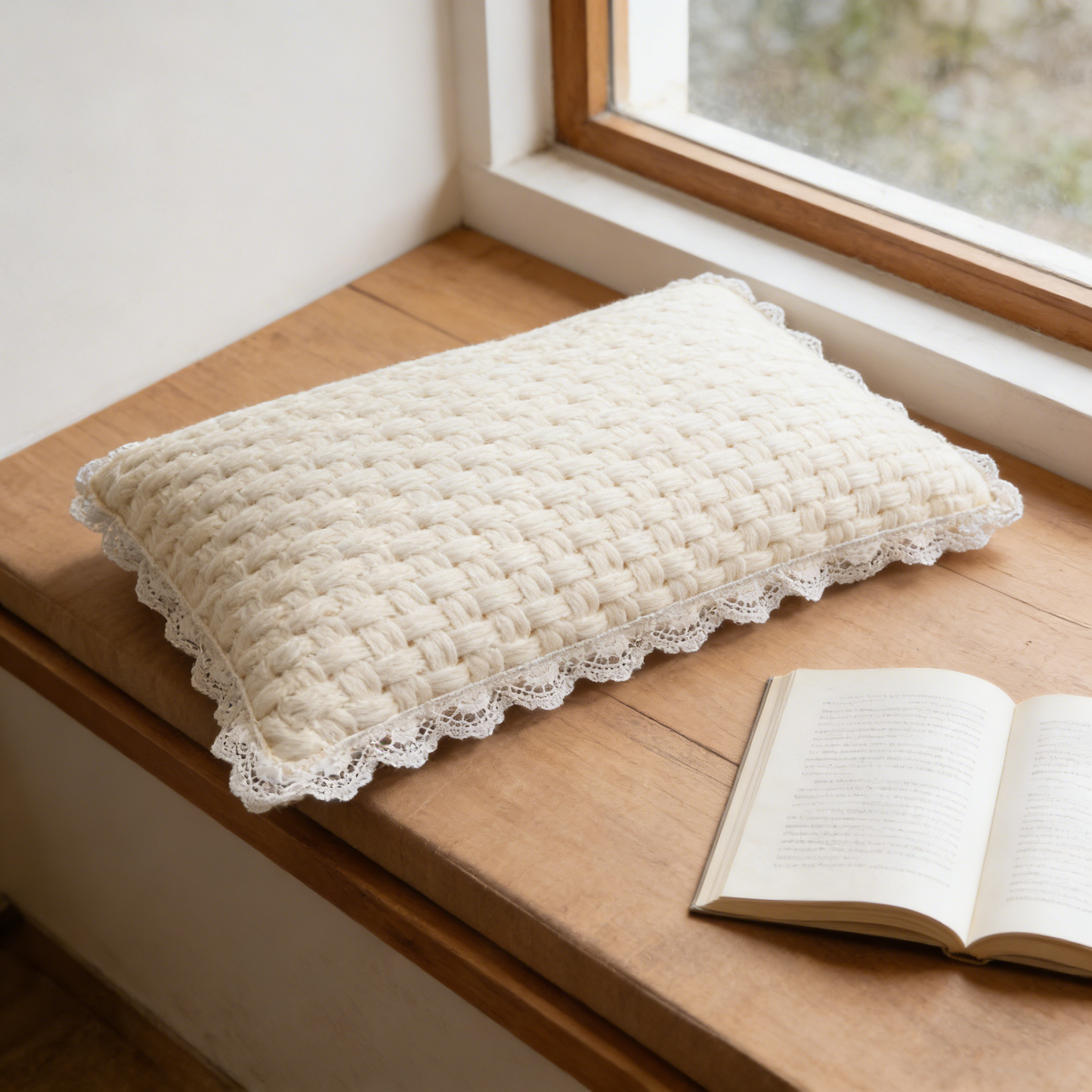 Cream Woven Lace Pillow