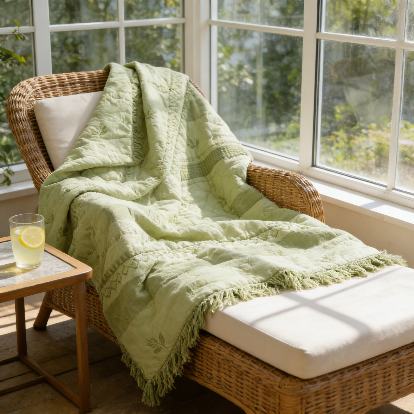 Green Fringe Leaf Comforter