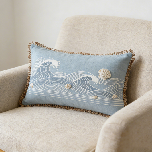 Coastal Wave & Shells Pillow