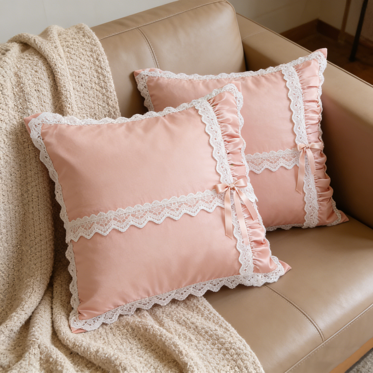 Lace Ruffle Pink Pillow