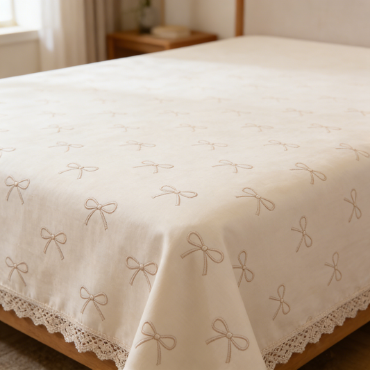 Cream Bow Lace Sheet Set
