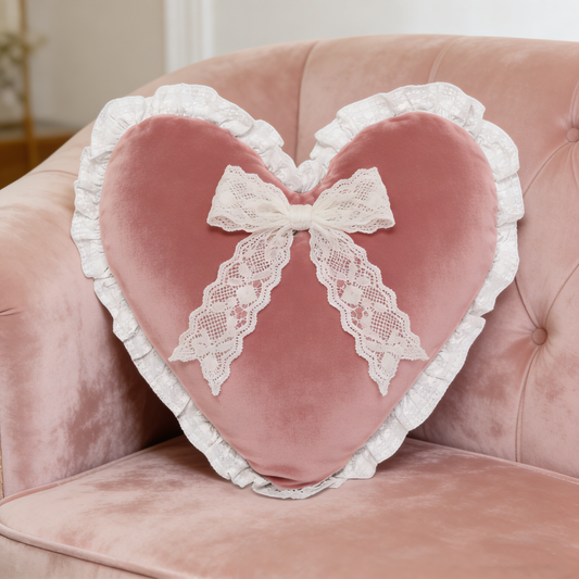 Pink Heart Lace Bow Pillow