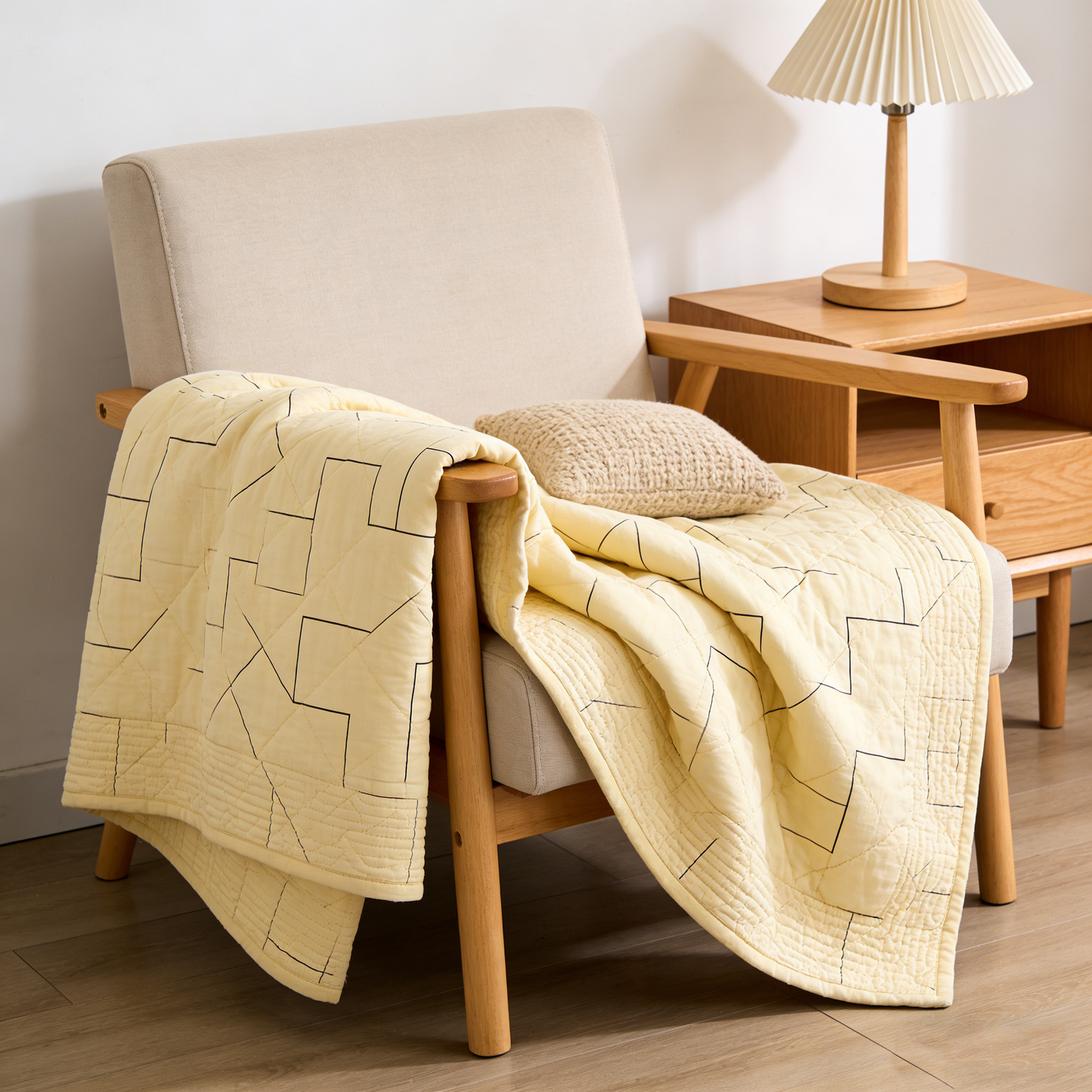 Yellow Geometric Stitch Quilt