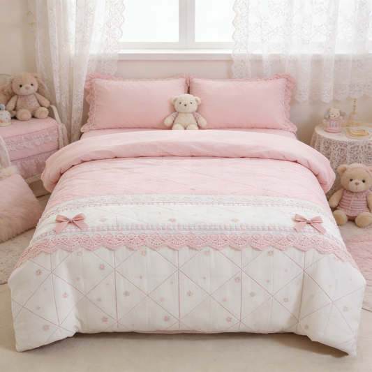 Pink Lace & Bow Comforter