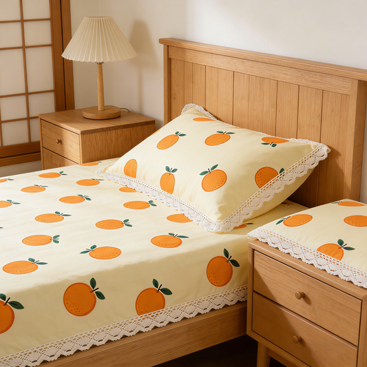 Orange Print Lace Bed Set