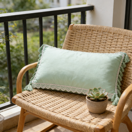 Mint Lace Tassel Pillow