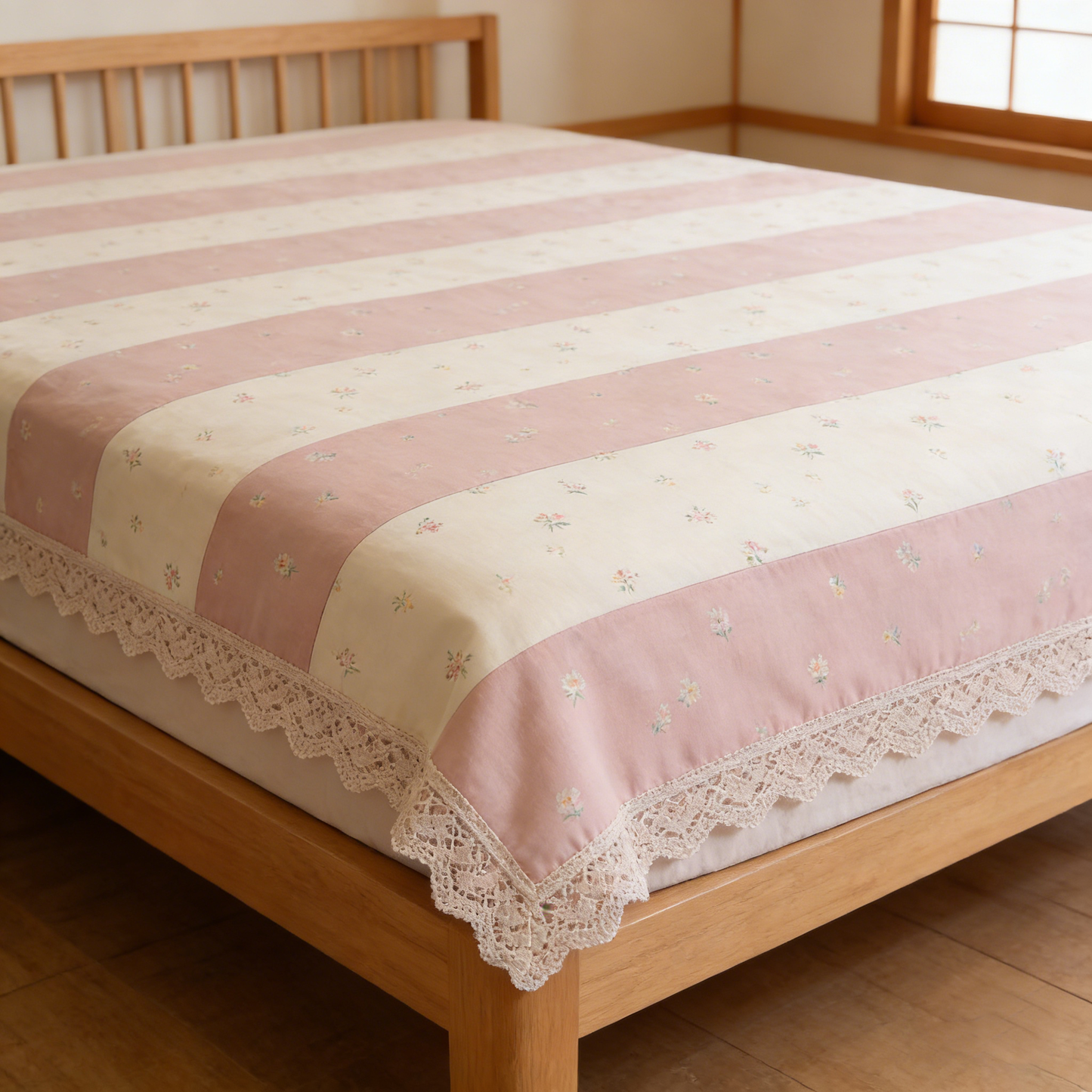 Pink Floral Stripe Bed Set