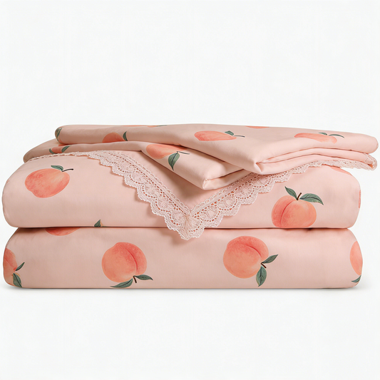 Peach Print Lace Bed Set
