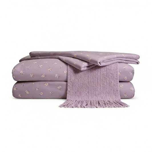 Lavender Floral Fringe Sheet Set