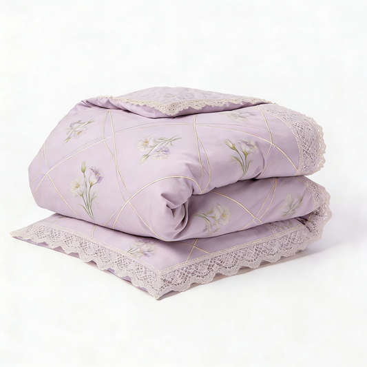 Lavender Floral Lace Bedding Set