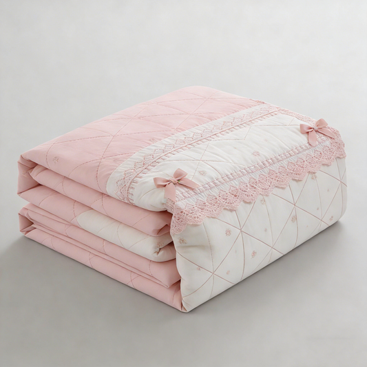 Pink Lace Quilted Bedding Set